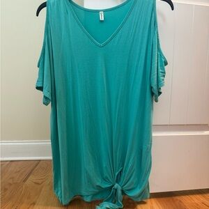 Teal Cold Shoulder Tie-Front Top